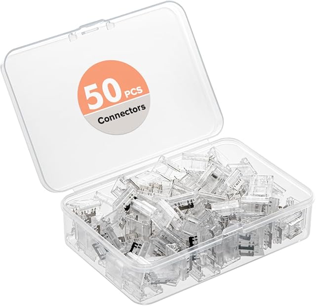 BTF-LIGHTING FCOB COB 50pcs 8mm 0.31in Transparent Connector Support FCOB 8mm Width 2 pin v+ v- Single Color LED Strip Corner Connection(Without Wires)
