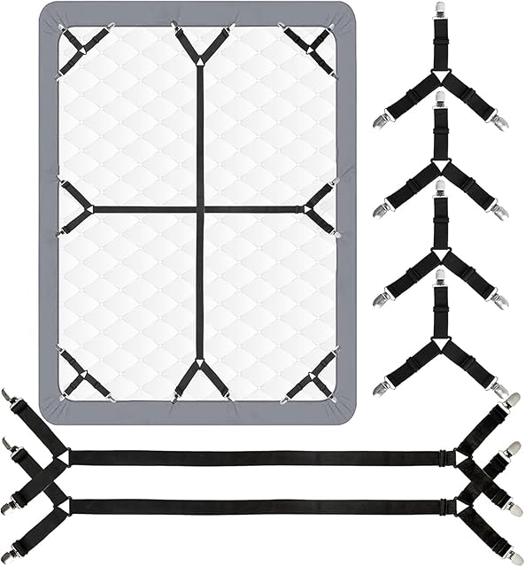 6PCS Bed Sheet Straps, Fitted Sheet Straps, Adjustable Sheet Clips, Fits of Mattresses, Enhance Your Sleeping Experience