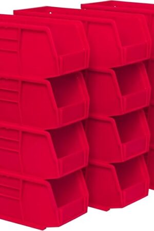 Akro-Mils 30224 AkroBins Plastic Storage Bins, Space-Saving Stackable Bins for Garage, Pantry, Craft Organization, 11" L x 4" W x 4" H, Red, 12-Pack