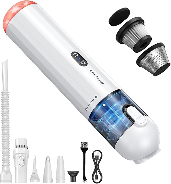 Chuboor Handheld Car Vacuum Cleaner, 14,000Pa Cordless Vacuum Cordless Rechargeable, 120 WPowerful Mini Hand Vacuum with Multifunctional Nozzle for Car, Home, Office, Pet Hair (White)