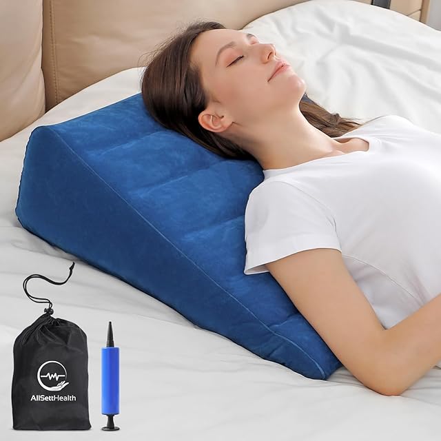 AllSett Health Inflatable Wedge Pillow for Sleeping, Portable Travel Pillow for Sitting in Bed, Inflatable Wedge Pillows for Travel, Blow Up Wedge Pillow Under Knee Pillow