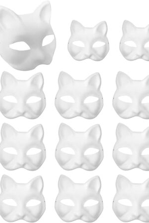 XIPEGPA Therian Masks White Paper Cat Masks to Painted Animal Cosplay Facemask Masquerade Mask Costume Prop for DIY Painting