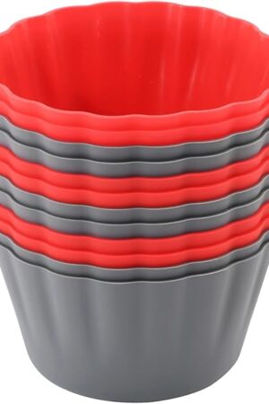 12 Pack Reusable Non-stick Large Silicone Baking Cups, 3.54 Inch Jumbo Silicone Cupcake Liners, Cake Molds with Handles, Large Muffin cups, Red and Gray