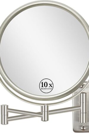 8" Wall Mounted Makeup Mirror 1X/ 10x Magnifying Mirror Double Sided Vanity Makeup Mirror for Bathroom Nickel Brush Finish