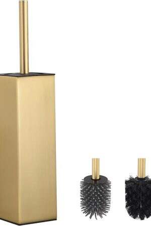 BVL Toilet Brush and Hoder Set Brushed Gold Freestanding for Bathroom