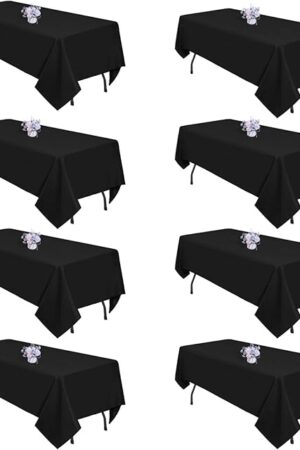 8 Pack Black Tablecloths 60x102 Inch Table Cloths for 6 Foot Rectangle Tables, Wrinkle Resistant Washable Rectangular Fabric Table Cover for Dining Wedding Banquet Camping Party
