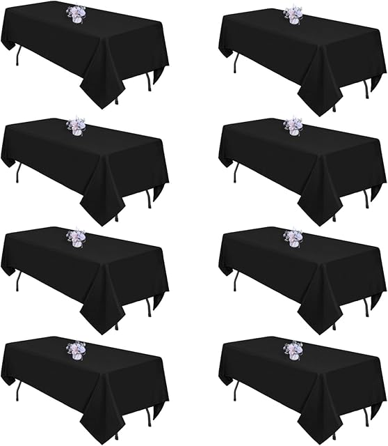 8 Pack Black Tablecloths 60x102 Inch Table Cloths for 6 Foot Rectangle Tables, Wrinkle Resistant Washable Rectangular Fabric Table Cover for Dining Wedding Banquet Camping Party