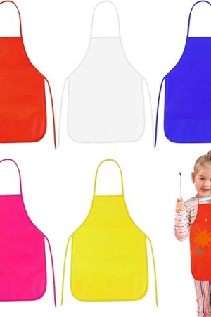 The PLULON 5 Pcs Kids Aprons for Painting, Painting Apron Bulk for Kids Art Smocks Children Fabric Art Aprons for Art Painting Crafts Home Kitchen Classroom Party and Activity