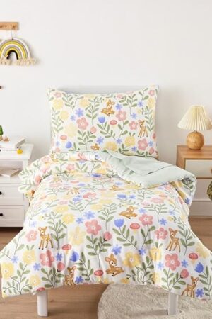Wake In Cloud Floral Toddler Bedding Set 4 Pieces Botanical Flowers Green Cream