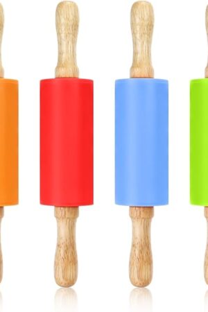 4 Pack Mini Rolling Pin for Kids, 9 Inch Wooden Handle Rolling Pin Non-Stick Silicone Rolling Pins for Children Cake Baking
