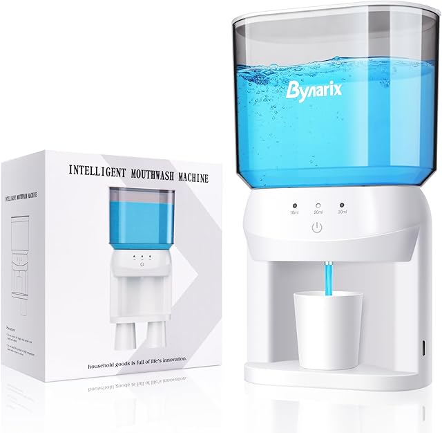 Automatic Mouthwash Dispenser for Bathroom, 20.2Oz Wall Mounted Mouth Wash Dispenser with Magnetic Cups, 3 Dispensing Level, Smart Mouthwash Dispenser for Adult, Bathroom Accessories White