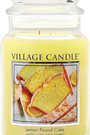 Village Candle Lemon Pound Cake Large Glass Apothecary Jar, Scented Candle, 21.25 oz., Yellow