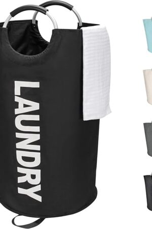 90L Large Laundry Basket, Freestanding Tall Clothes Hamper, Collapsible Laundry Bag, Black