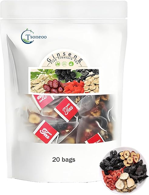 Chinese Herbal Ginseng Six Treasure Tea for Liver & Kidney Care (1box) | 6 Precious Ingredients | Men's Herbal Tea | Pure Chinese Herbal | Five Treasures Tea