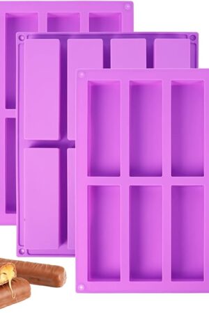3 Pack Granola Bar Mold Silicone Mold,8 Cavity Rectangle Energy,Cereal Bar Molds for Ganache, Chocolate Bar, Truffles, Cheesecake