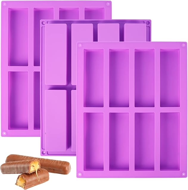 3 Pack Granola Bar Mold Silicone Mold,8 Cavity Rectangle Energy,Cereal Bar Molds for Ganache, Chocolate Bar, Truffles, Cheesecake