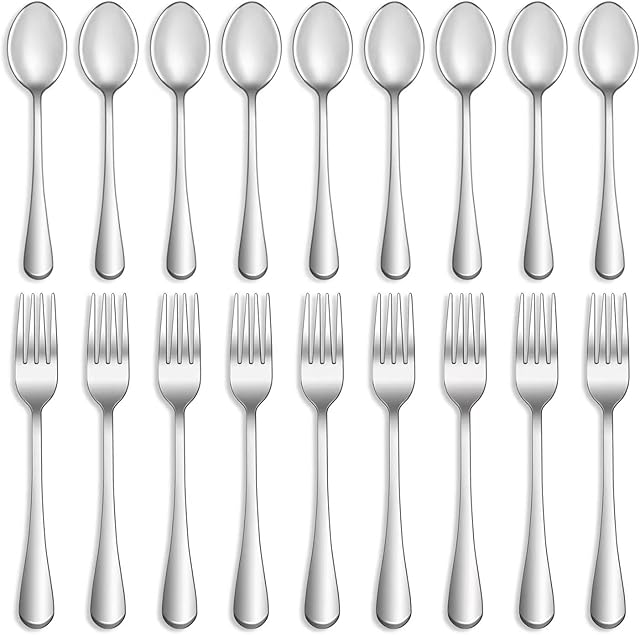 16 Pcs Forks and Spoons Silverware Set,Food Grade Stainless Steel Flatware Cutlery Set for Home,Kitchen and Restaurant,Mirror Polished,Dishwasher Safe - 8 Dinner Fork(8 inch) and 8 Teaspoon(6.5 inch)
