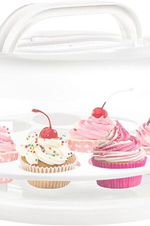 Yesland Cake Carrier with Collapsible Handle - White Cake Container and Holder with Lid - Portable Plastic Round Cake Cover for 10 inch Cake, Pies, Cookies, Nuts, Muffins, Cupcakes and Fruit