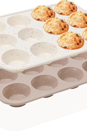 Vinino 2Pack Silicone Muffin Pans for Baking with Metal Reinforced Frame, 12 Cups Regular Size Nonstick Silicone Cupcake Pan, BPA Free Oven Dishwasher Safe Baking Mold for Muffins Cupcakes