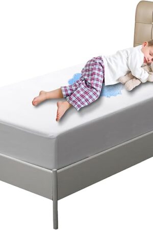Waterproof Mattress Protector Twin Size, Bed Wetting Potty Training Cover for Kids, Water Proof Pee Protective Sheet Washable Single, with 18 Inch Deep Pockets, Soft, White