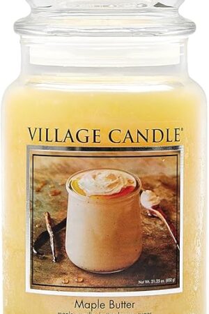Village Candle Maple Butter Large Glass Apothecary Jar Scented Candle, 21.25 oz, Yellow