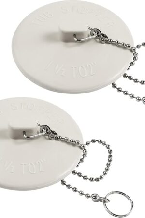 2 Packs Tub Stopper, Bathtub Stoppers with 15" Stainless Steel Beaded Chain, Rubber Drain Plug Suitable for 1.5" to 2" Bathroom, Kitchen, Laundry Sink
