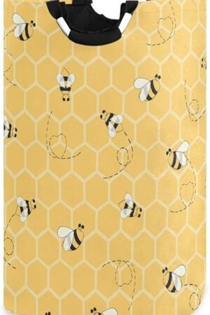 AUUXVA Laundry Basket Yellow Honeycomb Beehive Geometric Pattern Laundry Hamper Large Collapsible Storage Bin Toy Basket with Handles for Bathroom Bedroom Nursery Kid‘s Room