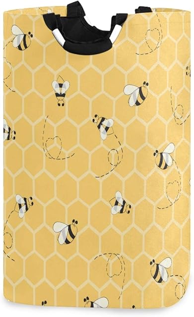 AUUXVA Laundry Basket Yellow Honeycomb Beehive Geometric Pattern Laundry Hamper Large Collapsible Storage Bin Toy Basket with Handles for Bathroom Bedroom Nursery Kid‘s Room