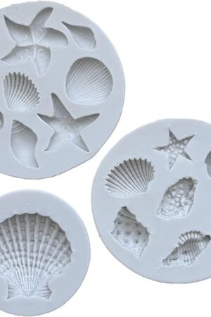 3 PCS Marine Theme Cake Fondant Silicone Mold Seashell Conch Starfish Coral Baking Molds for DIY Cake Decoration Chocolate Candy Polymer Clay Crafting Projects