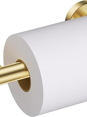 Brushed Gold Toilet Paper Holder Wall Mount, Double Base Large Toilet Paper Roll Holder Stainless Steel Bathroom Hardware Accessories, Commercial Toilet Paper Dispenser