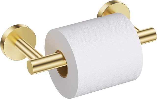 Brushed Gold Toilet Paper Holder Wall Mount, Double Base Large Toilet Paper Roll Holder Stainless Steel Bathroom Hardware Accessories, Commercial Toilet Paper Dispenser
