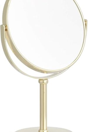 Amazon Basics Tabletop Magnifying Mount Vanity Round Mirror, 1X/5X Magnification, Iron Frame, 7.2"L x 4.92"W, Gold