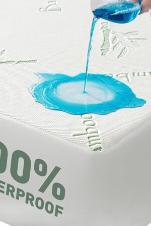 Cooling Queen Mattress Protector-100% Waterproof & Noiseless Rayon Fiber Mattress Cover (60" x 80") Size Bed Soft, Breathable, Guards Against Spills Matterss Pad - Pockets Up to 21″
