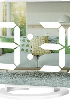 Digital Alarm Clock,Large Display LED And Mirror Desk Clock With Dual USB Charger Ports, 3 Levels Brightness,12/24H Alarm Clocks, Modern Electronic Clock for Bedroom Living Room Office - White