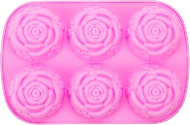 1Pc Rose Ice Cube Mold, Silicone Flower Ice Cube Trays, 6 Cavity Cocktails Whiskey Candy Chocolate Cake Cookie Cupcake Baking Molds