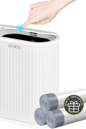 1.8 Gallons Small White Bathroom Trash Can with Lid, Slim Bathroom Garbage Bin, Removable Liner Bucket, Dog Proof Trash Can with Pop-Up Lid for Bedroom,Toilet