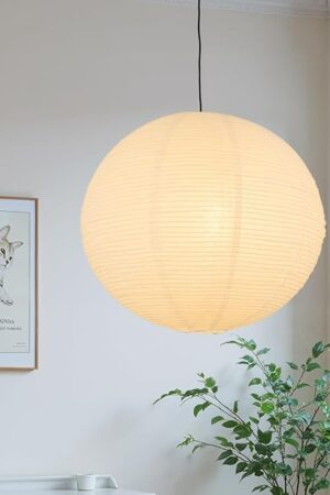 White Round Paper Lantern Lampshade, 20"x20'' Large Paper Lanterns Pendant Light Shade, Chinese Foldable Design for Living Room, Bedroom, Ceiling Lampshade Party Decor