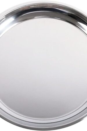 14 In Stainless Steel Roasting Pan, Stainless Steel Heavy Duty Kitchenware Round Roaster Pan Large XLarge Big Size Green Egg Drip Pan for Turkey Baking,Roast Chicken,Brushed Surface & Dishwasher Safe