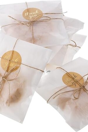 Zonon 100 Pieces Glassine Wax Paper Bag Cookie Bags Gourmet Bags, 100 Pieces Thank You Label Stickers and 263 Feet Jute Rope for Party Favors, Candy Cookie Chocolate