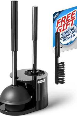 2 in 1 Toilet Plunger and Brush Set, Toilet Bowl Cleaning Combo, Groove Gap Brush, Black