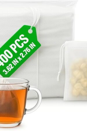 400 Pcs Disposable Tea Bags for Loose Leaf Tea - 3.62 x 2.76 Reusable Teabags Made From Unbleached Non-Woven Material - Multi-Functional Infusion Bags for Spice Pouch, Aromatherapy, Eye Compress & Spa