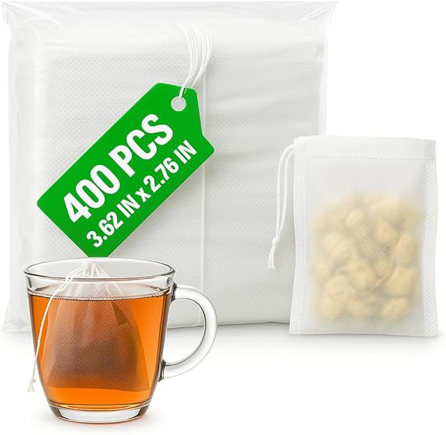 400 Pcs Disposable Tea Bags for Loose Leaf Tea - 3.62 x 2.76 Reusable Teabags Made From Unbleached Non-Woven Material - Multi-Functional Infusion Bags for Spice Pouch, Aromatherapy, Eye Compress & Spa