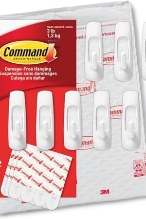 Command Medium Utility Hooks, Damage Free Hanging Wall Hooks with Adhesive Strips, No Tools Wall Hooks for Hanging Organizational Items in Living Spaces, 9 White Hooks and 12 Command Strips