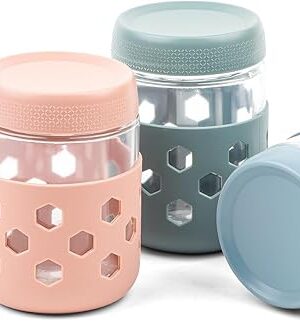 4-Pack Overnight Oats Containers with Lids and Protective Silicone Sleeve, 16 oz Glass Chia Pudding Jars with Airtight Lid, Mason Salad Meal Prep Jars for Yogurt Oatmeal