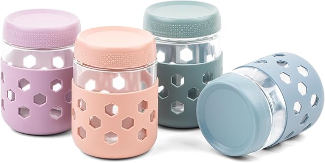 4-Pack Overnight Oats Containers with Lids and Protective Silicone Sleeve, 16 oz Glass Chia Pudding Jars with Airtight Lid, Mason Salad Meal Prep Jars for Yogurt Oatmeal