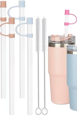 6 Straws with Cover Cap for Stanley 40oz Tumbler Replacement, Reusable Straw with Stopper Tips, Perfect for Stanley Cup with Handle H2.0, 14, 20, 30, 40oz Accessories