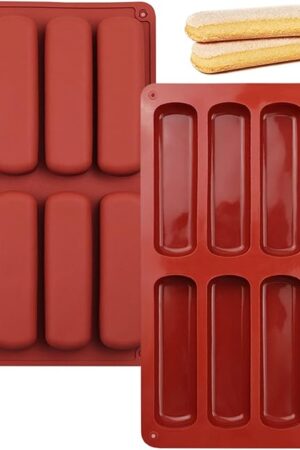 2 PCS Finger Biscuit Silicone Mould, 8 Cavities Cereal Bars Baking Mould, Non-stick Chocolate Bar Mold, for Cnady, Eclair, Bread, Muffin, Soap, Resin