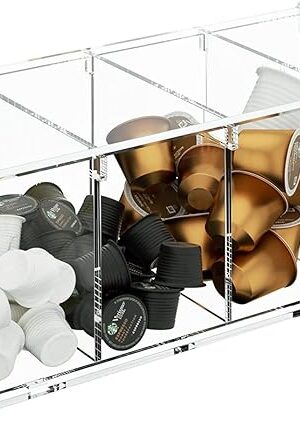 Coffee Capsule Holder Acrylic Box K Cup Holder Coffee Pod Storage Clear Acrylic 4 Compartment with Lid Organizer Coffee Bar Accessories