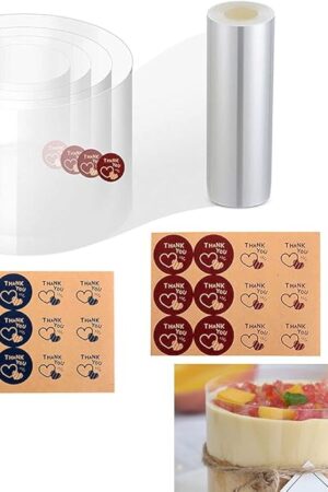 Cake Collars 6.3 x 394inch Acetate Rolls Clear Cake Strips Transparent Mousse Cake Collar Acetate Sheet for Baking, Surrounding Edge Decorating + Bonus with Delicate Stickers