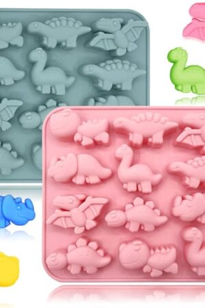 2 Pack 3D Cute Dinosaur Silicone Molds 12 Cavity Dinosaur Themed Baking Mould Tray DIY Baking Tool for Easter Chocolate Cake Dessert Candy Mousse Pastry Handmade Soap Cupcake Topper